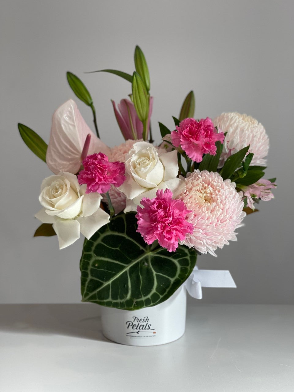 Pink & White Round Ceramic Pot