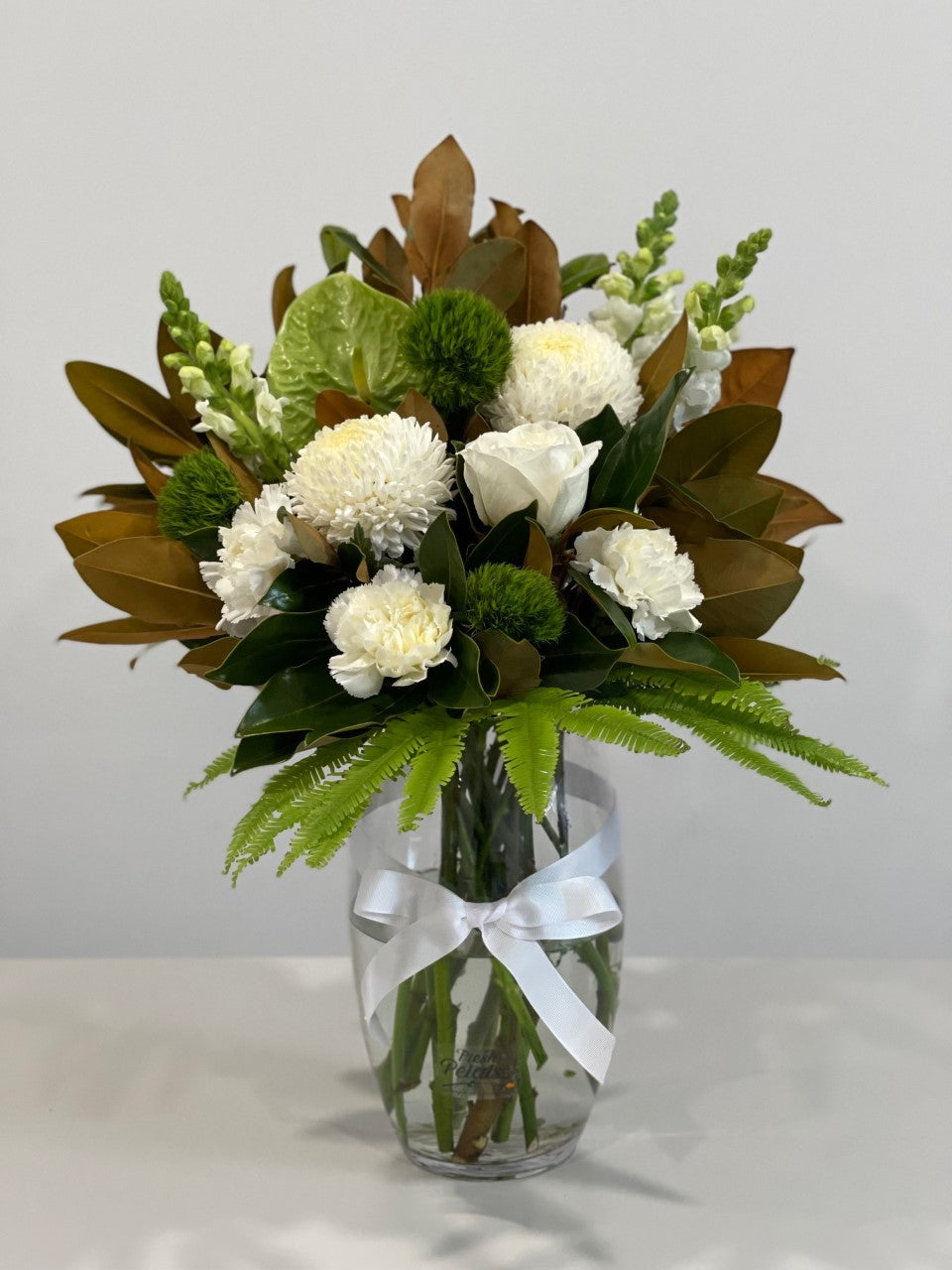 Classic White & Green Glass Oval Vase